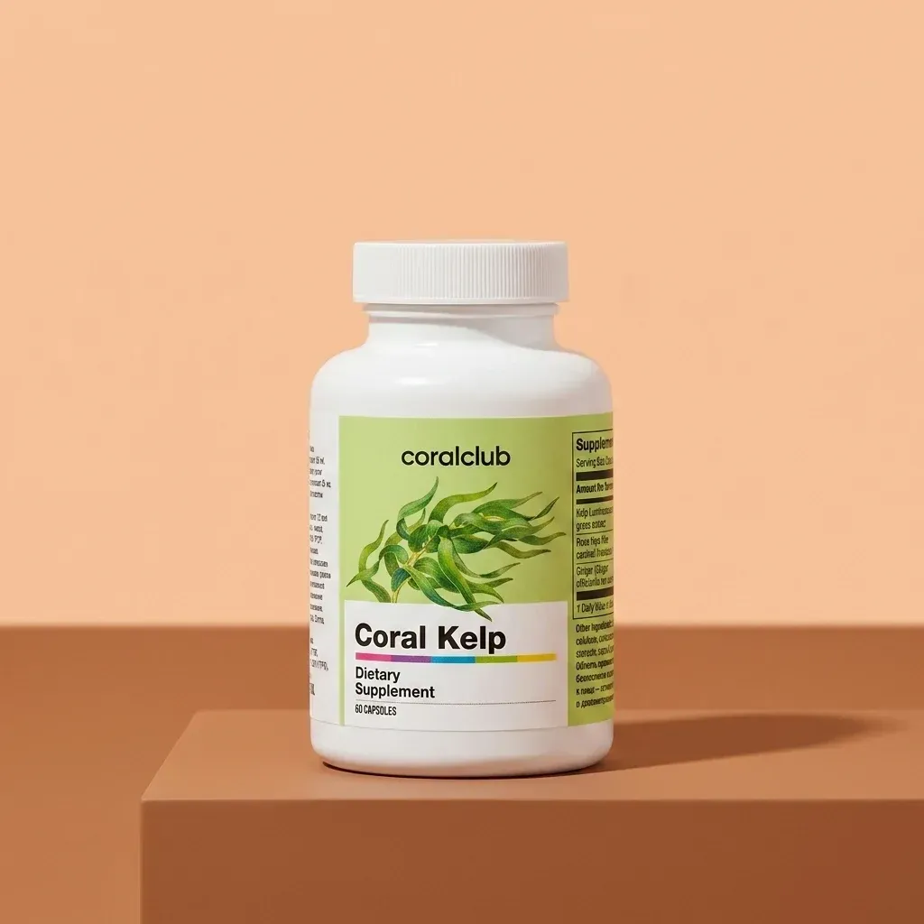 Coral Kelp dietary supplement bottle on a minimalist background.